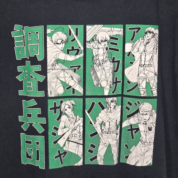 ATTACK ON TITAN Black and Green Graphic Shirt Sleeve T-shirt Size XL - Picture 2 of 7